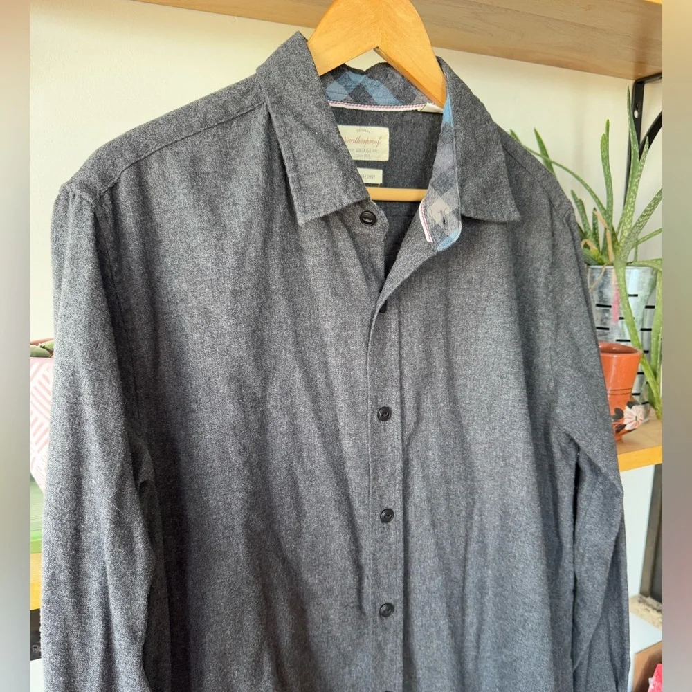 Weatherproof Vintage Gray Flannel Tailored Long Sleeve Button Down Shirt Large